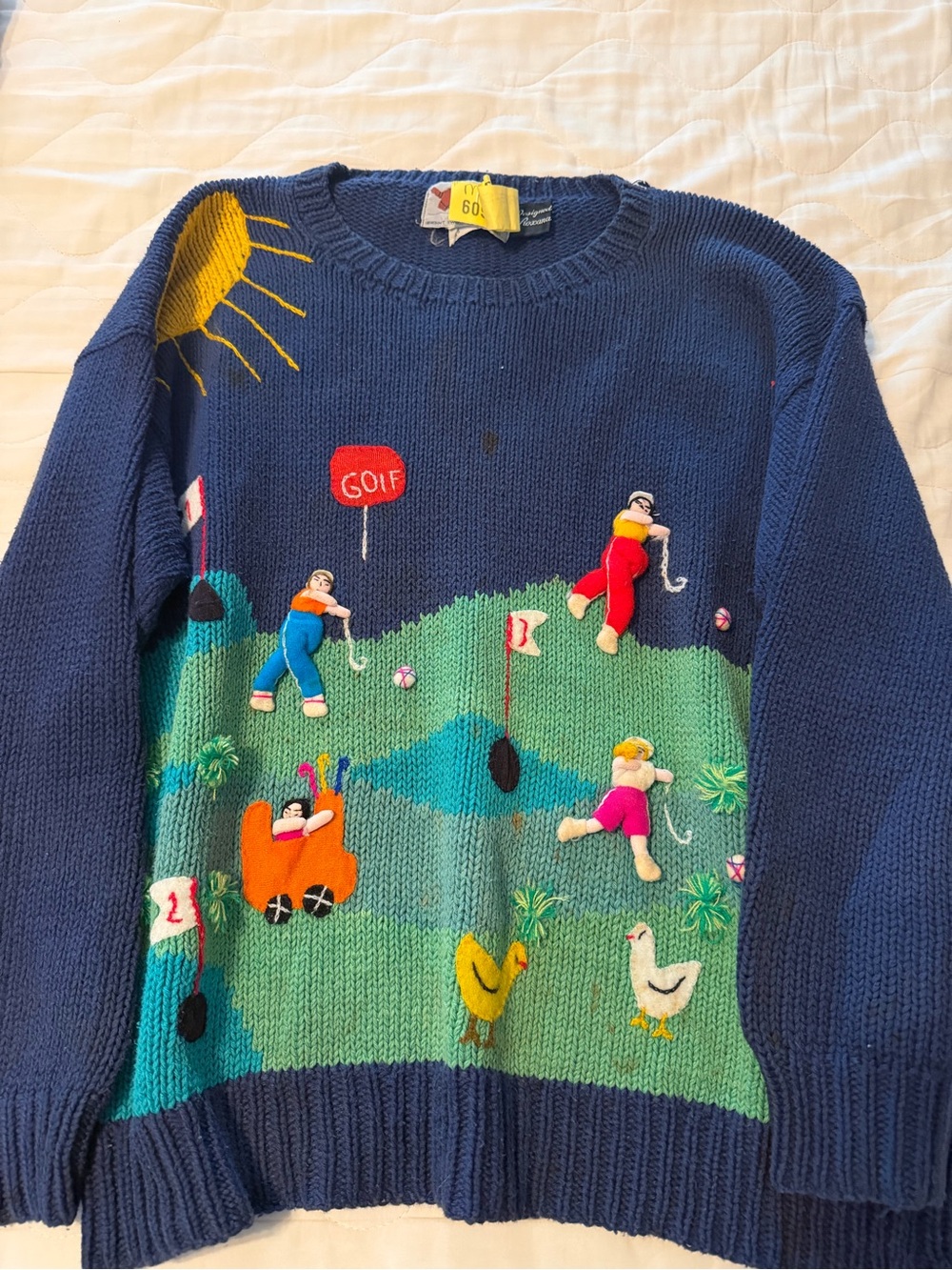 Vintage Golf Scene Knit Sweater - Navy Blue